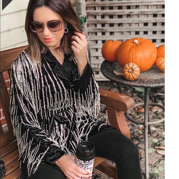ASOS Jackets & Blazers - ASOS edition velvet beaded fringe blazer